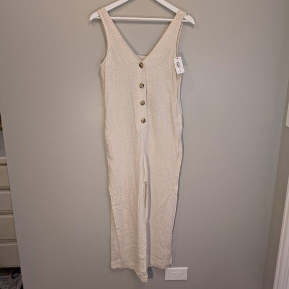 TopShop Button-Up Wide Leg Cotton Jumpsuit Beachy Lounge Picnic Casual - Size S - Picture 2 of 9